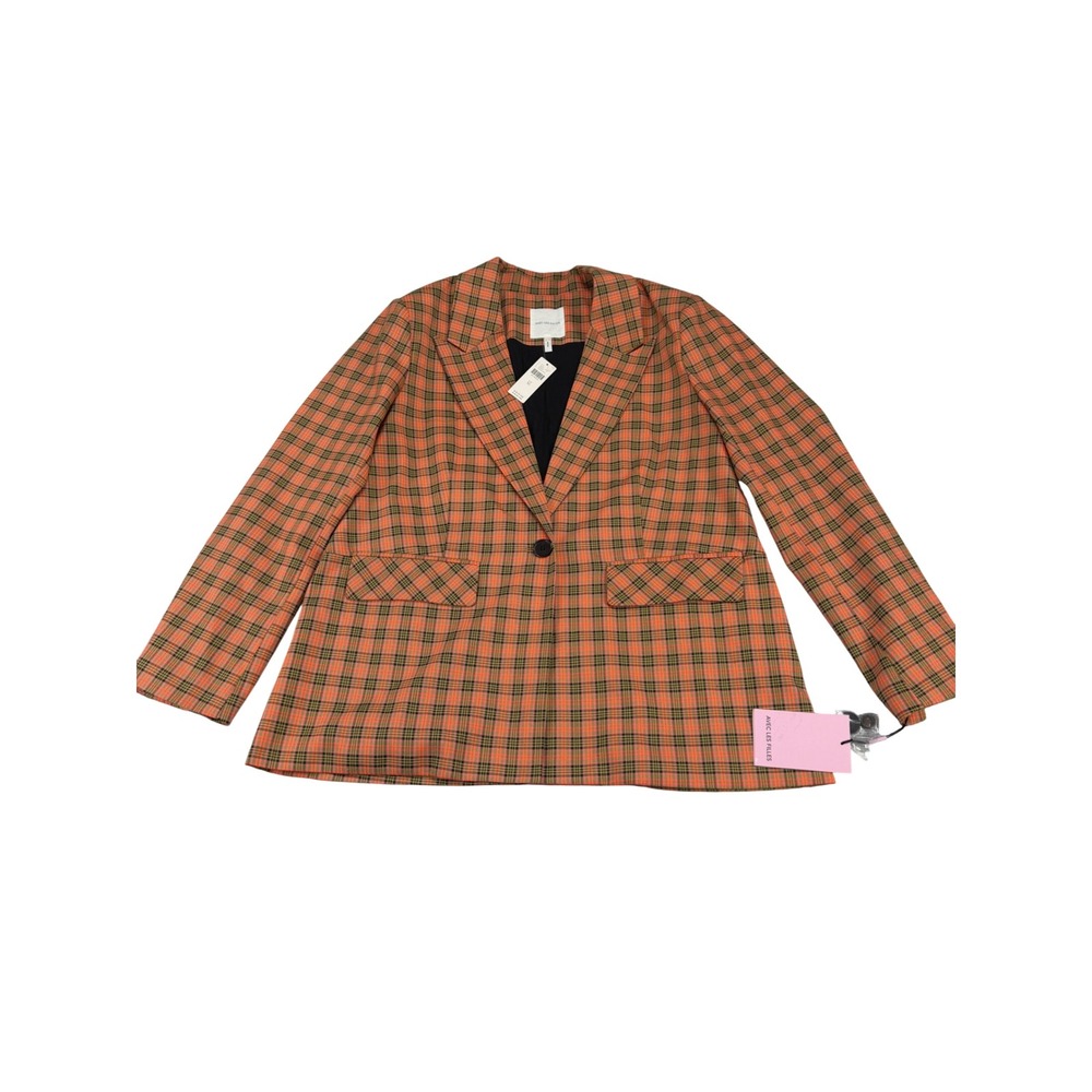 Avec Les Filles Anthropologie Orange Plaid Blazer Jacket XL Neon Check MSRP $160